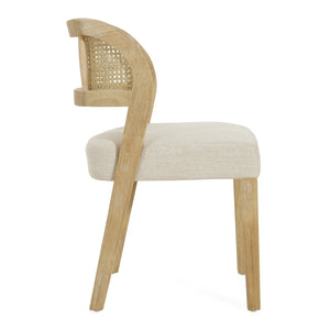 English Elm Hand-woven Rattan Back Dining Chairs Rubberwood Frame Upholstered Armchair Set of 2 Beige+Natural N768P381887N