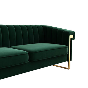 English Elm FX-P81-RG2 Black Velvet Chesterfield Sofa with Gold L Legs, Channel Tufted 3-Seater for Glam Rooms W576S00089