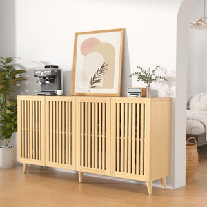 English Elm 4 Door Oak Buffet Sideboard with Grille Panels for Dining Room or Entryway T3773P417382
