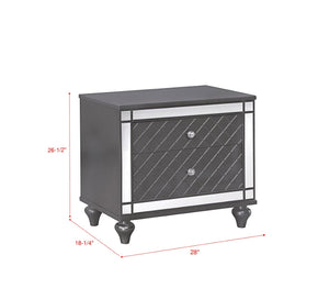 English Elm 1pc Glam 2-drawer Nightstand Mirrored Panels Crystal Knobs Tapered Legs Gray Wood B011P424857