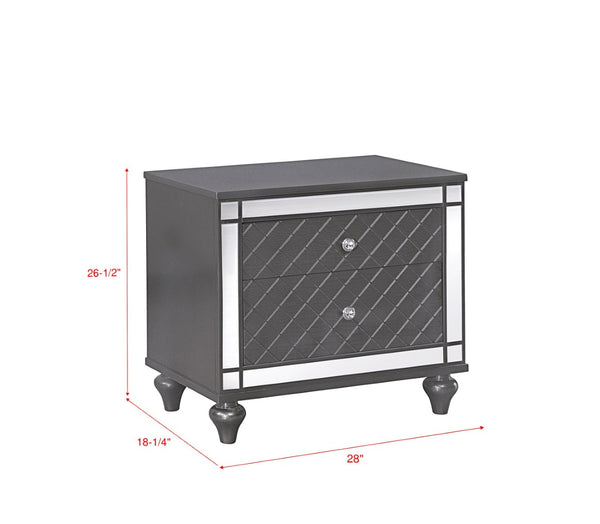 English Elm 1pc Glam 2-drawer Nightstand Mirrored Panels Crystal Knobs Tapered Legs Gray Wood B011P424857