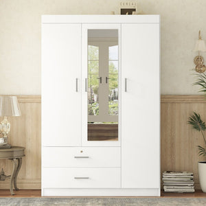 English Elm 3-door Wardrobe with Full Length Mirror Lockable Drawer and Bedroom Shelf Storage White LP006601AAK
