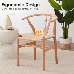 English Elm STARY Solid Wood Wishbone Dining Chair with Ergonomic Curved Back & Armrest, Eco-Friendly Comfort Natural T3623P380950