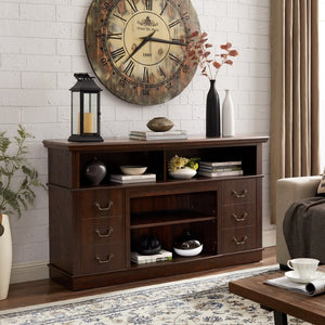 English Elm Retro 60 Inch Media Console with Enclosed Storage Mid Century Modern Living Room W2275P460426