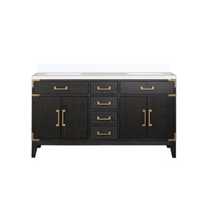 English Elm Black Oak Double Bath Vanity 60" W X 22" D With Cultured Marble Top, Soft-Close Drawers & Cabinets B2731P260936