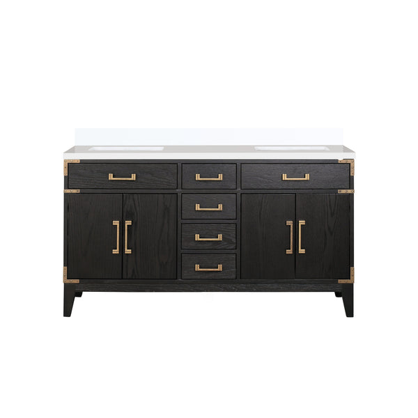 English Elm Black Oak Double Bath Vanity 60" W X 22" D With Cultured Marble Top, Soft-Close Drawers & Cabinets B2731P260936