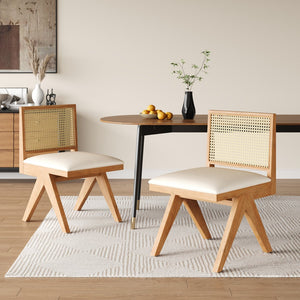 English Elm Christopher Knight Home® - Chandigarh Dining Room Chairs - Set Of 2, Natural Cane & Beige Cushions For Farmhouse Charm & Comfort N768P241398N