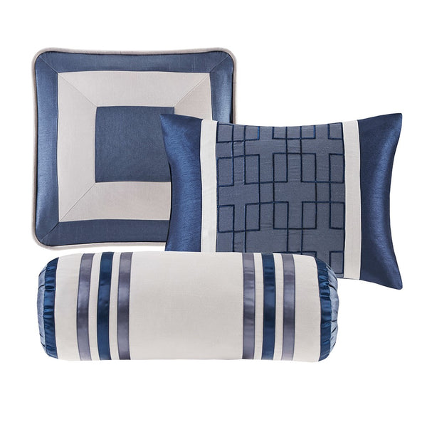 English Elm 7 Piece Comforter Set - Elegant Navy Cal King Bedding With Decorative Pillows & Bedskirt Included B03596972