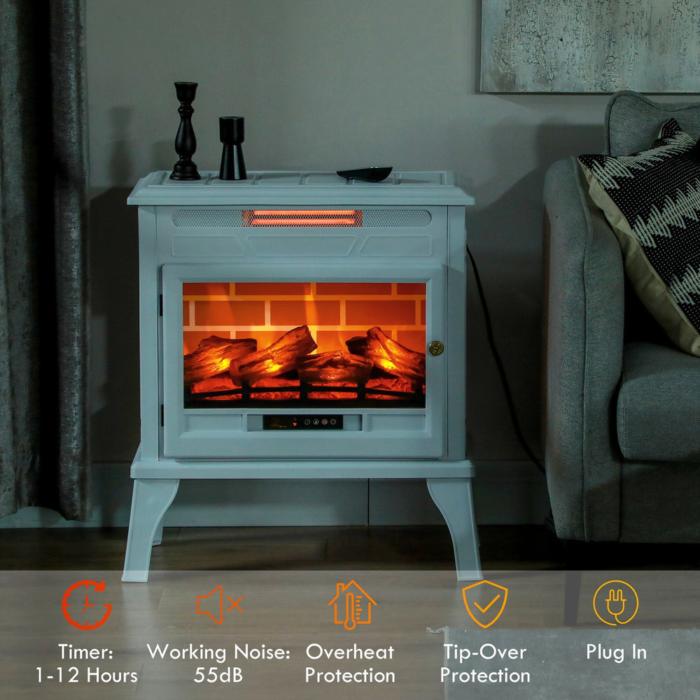 English Elm Homcom 24" Electric Fireplace Stove With Remote, 3D Flame, Adjustable Heat & Safety Features, White W2225P249850