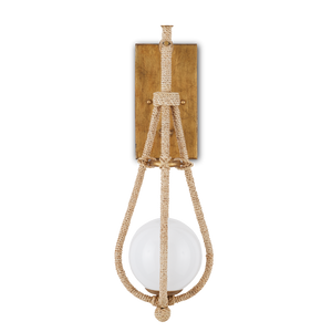Passageway Wall Sconce: Coastal Elegance in Dorado Gold with Handcrafted Glass Globe & Rope Detail