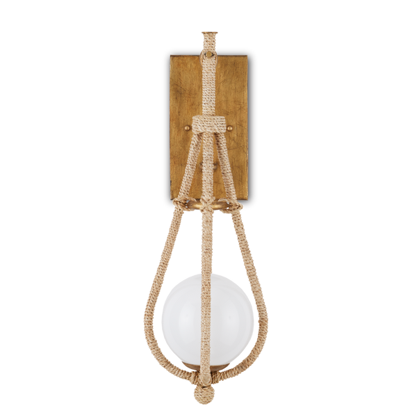 Passageway Wall Sconce: Coastal Elegance in Dorado Gold with Handcrafted Glass Globe & Rope Detail