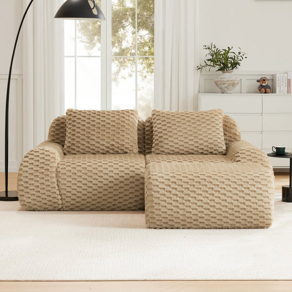 English Elm 82" Modular L-shaped Sectional Sofa Flannelette Upholstered with Movable Ottoman Living Room Light Camel W714S01510