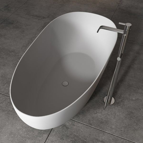 English Elm 59" Solid Surface Freestanding Soaking Tub Matte White Spa Bathtub for Primary Bath W2704P188412