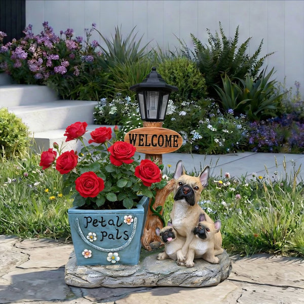 English Elm Labrador Solar Garden Statue with Led Glow and Built-in Succulent Planter Basin W5398P464246