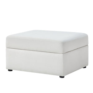 English Elm Chauncy Upholstered Storage Ottoman with Hinged Lid Coil Seat and Rubberwood Frame B050P410802