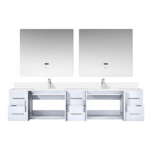 English Elm Glossy White Double Bath Vanity 84" W x 22" D with Cultured Marble Top, Chrome Faucet & 36" LED Mirrors B2731S01108