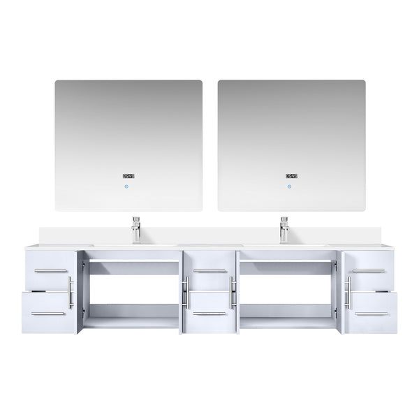 English Elm Glossy White Double Bath Vanity 84" W x 22" D with Cultured Marble Top, Chrome Faucet & 36" LED Mirrors B2731S01108
