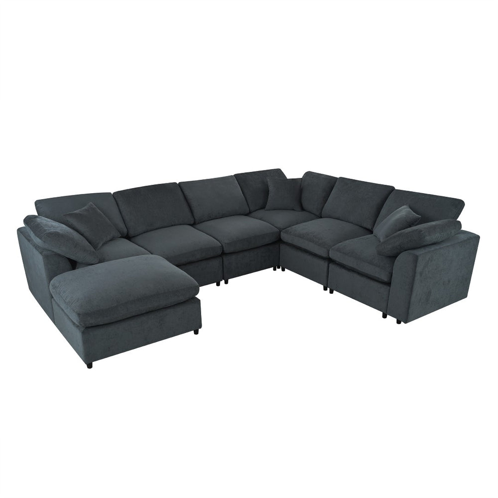 English Elm 124.8" Modular 7-seater L-shaped Sectional Plush Chenille Pine Frame Living Room N711P307955E