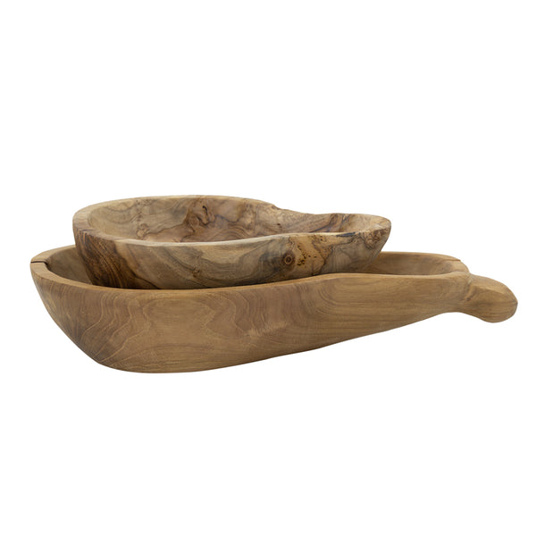 English Elm S/2 Teak Gourd Bowl Set – Nesting Pear-Shaped Teak Decorative Bowls, Natural Brown Finish, 20x14x8 W2078P391135