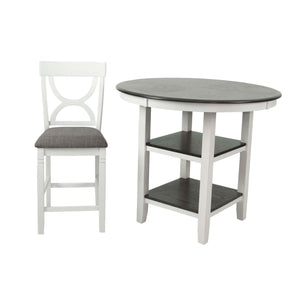 English Elm 5-pcs Modern Counter-Height Dining Set with Round Table, Under-Table Storage Shelves, 4 Chairs Antique White+Gray 46 L x 46 W x 16 H B089P240467