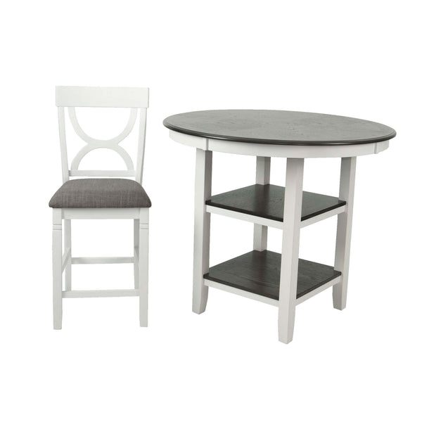 English Elm 5-pcs Modern Counter-Height Dining Set with Round Table, Under-Table Storage Shelves, 4 Chairs Antique White+Gray 46 L x 46 W x 16 H B089P240467