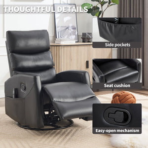 English Elm Heat Massage Rocker Recliner with 360 Swivel Fabric Upholstery for Living Room Comfort Black W3224P505201