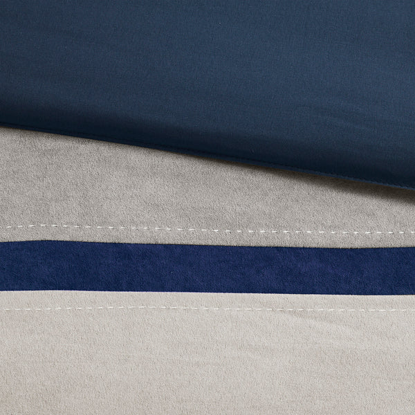 English Elm 7 Piece Faux Suede Comforter Set In Blue & Charcoal For Cal King – Cozy, Modern & Easy Care! B03596786