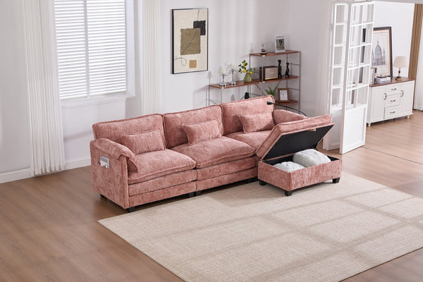 English Elm United Oversized 112" Modular Sectional Sofa Cloud Couch With Storage Ottoman, Usb Ports & Comfort Design W1568S00185-GIGA