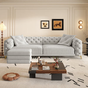 English Elm 97.6" Oversized Velvet Chesterfield Sleeper Sofa Floral Tufted Roll Arm Living Room Couch Light Grey W1885S00300