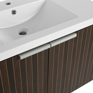 English Elm 36 Inch Silver-Brown Stripe Wall-Mounted Vanity with Resin Sink, Soft-Close Doors & Spacious Storage W999P204953