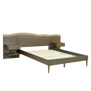 English Elm Platform Queen Bed with Live-Edge Headboard, Built-In Nightstands & Drawers, Dark Coffee Finish 600lb Capacity B035S00059
