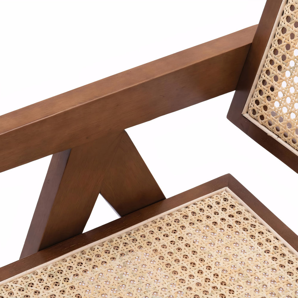 English Elm Modern Mid Century Rattan Dining Chair with Armrests – Walnut Rubber Wood, Comfortable Durable Accent Seat W3101P340551