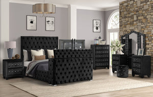 English Elm Encore Modern Upholstered King 5Pc Bedroom Set With Tufted Headboard, Storage & Tv Compartment B009S01688