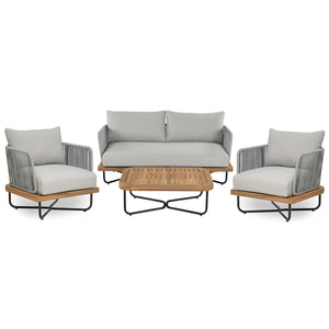 English Elm Christopher Knight Home® - Lucca Outdoor 4-Piece Acacia Wood Conversation Set With Water-Repellent Cushions For Stylish Living N773OC00019G