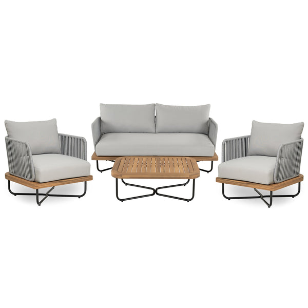 English Elm Christopher Knight Home® - Lucca Outdoor 4-Piece Acacia Wood Conversation Set With Water-Repellent Cushions For Stylish Living N773OC00019G