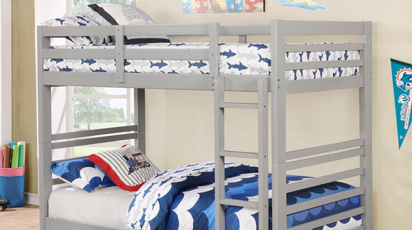 English Elm Twin Modern Transitional Bunk Bed With Under-Bed Storage Drawers & Fixed Ladder In Gray Finish B2741S00339-GIGA