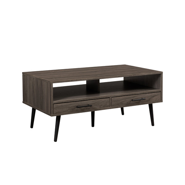 English Elm Walker Edison - Contemporary 2-Drawer Low Coffee Table Slate Grey – Warp-Resistant MDF, Tapered Metal Legs, Compact Storage B185P169012
