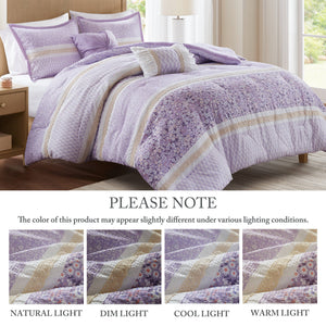 English Elm 5 PCS King/Cal King Seersucker Comforter Set with Lace Trim, Plush Microfiber Fill, 5-Piece Elegant Bedding Ensemble B035P366535