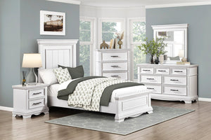 English Elm White Solid Wood Twin Bed Paneled Headboard Sleigh Footboard Traditional Bedroom Frame B011S02484