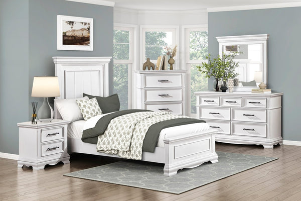 English Elm White Solid Wood Twin Bed Paneled Headboard Sleigh Footboard Traditional Bedroom Frame B011S02484