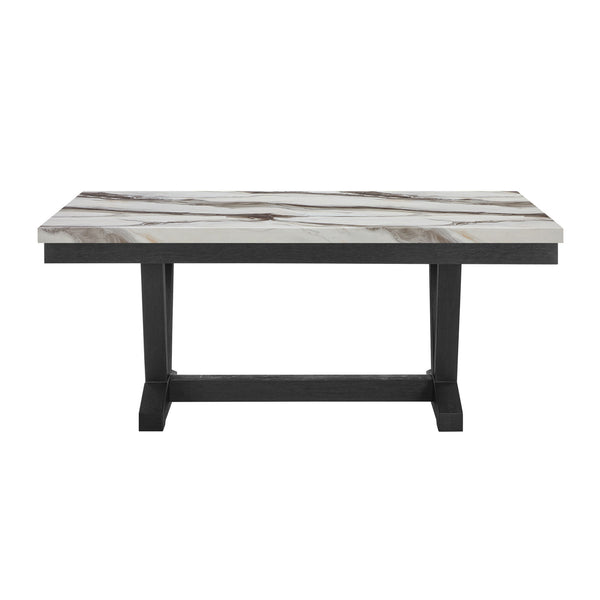 English Elm Panda Faux Marble Black and White Dining Table – Solid Wood + MDF, Trestle Base, Seats 6, Sturdy B201P359605