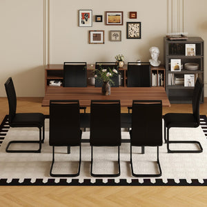 English Elm Table And Chair Set: 71" Walnut Grain Dining Table With 8 Stylish Black Pu Chairs & Storage Shelf W1151S04279-GIGA