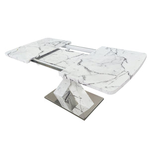 English Elm Modern Extendable Rectangle Dining Table With Elegant White Marble Top & Sturdy Metal Base Design W757P242761