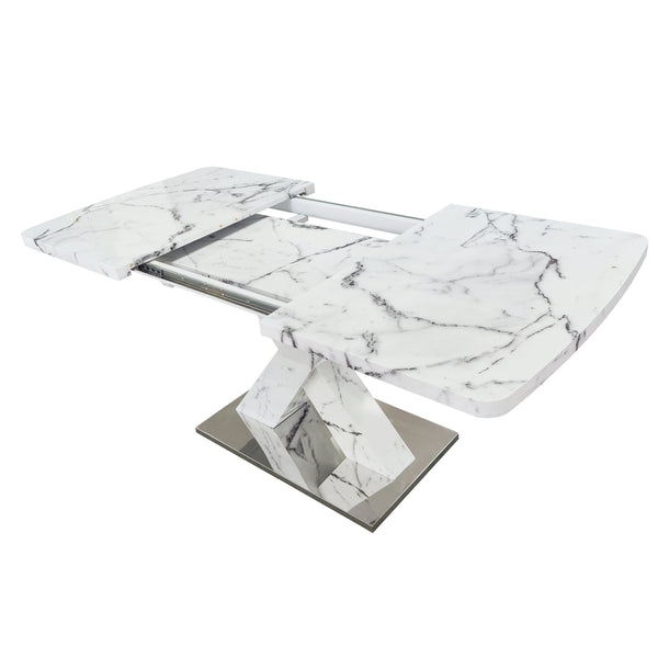 English Elm Modern Extendable Rectangle Dining Table With Elegant White Marble Top & Sturdy Metal Base Design W757P242761