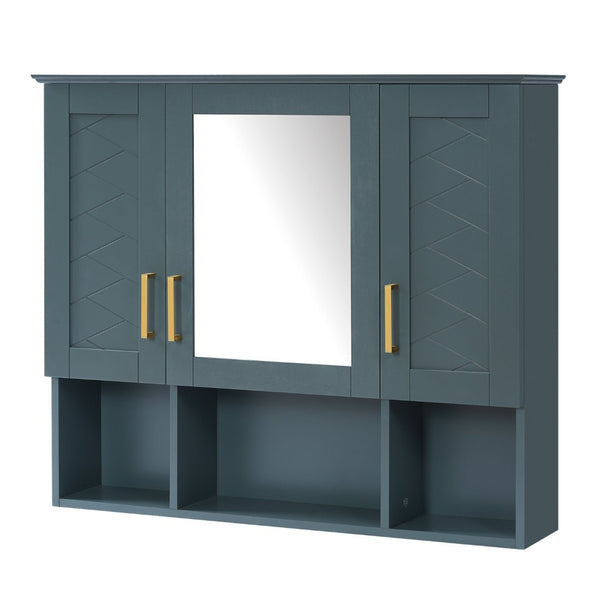 English Elm 35 Inch Wall Mount Medicine Cabinet Soft Close Mirror Storage for Modern Bathroom Blue N710P389453C