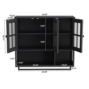 English Elm Bathroom Wall Cabinet with 3 Doors and Glass Panel, MDF Storage Cabinet with Towel Bar, Modern 35.6"L x 10.2"W x 32.5"H Black W757P329724