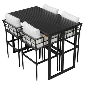 English Elm U_Style Iron Outdoor Dining Set with Acacia Wood Armrests, 5-Piece Patio Set with Cushioned Seats and 400 lb Capacity Beige WY000445AAA