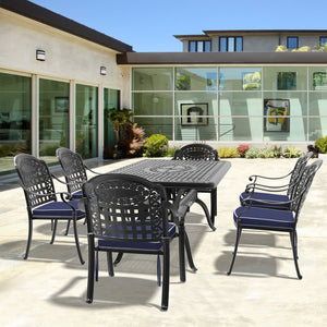 English Elm 7-Piece Cast Aluminum Patio Furniture Set With Blue Cushions - Durable, Stylish, And Weather-Resistant! W1710S00495