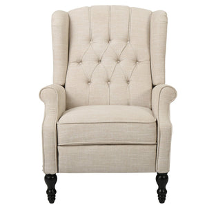 English Elm Charcoal Wingback Pushback Recliner with Button Tufted Diamond Fabric Upholstery Beige N763P410529A