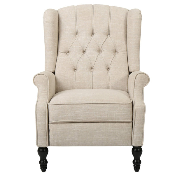 English Elm Charcoal Wingback Pushback Recliner with Button Tufted Diamond Fabric Upholstery Beige N763P410529A